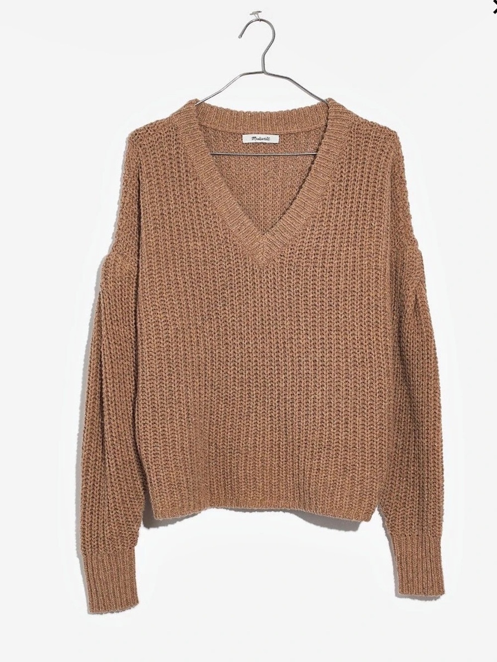 NWT Madewell Pleat-Sleeve Pullover Sweater V-Neck - size L